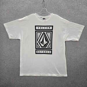 Volcom Men Shirt XL White Y2K Logo Graphic Crew Neck Short Sleeve Pullover Tee